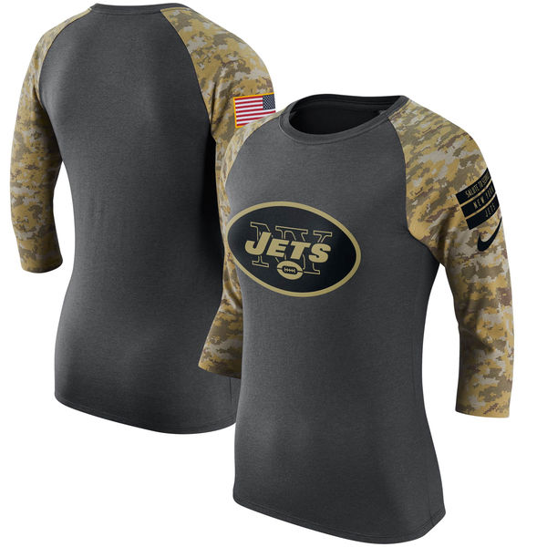 New York Jets Nike Women's Salute to Service Performance 34 Sleeve Raglan T-Shirt CharcoalCamo